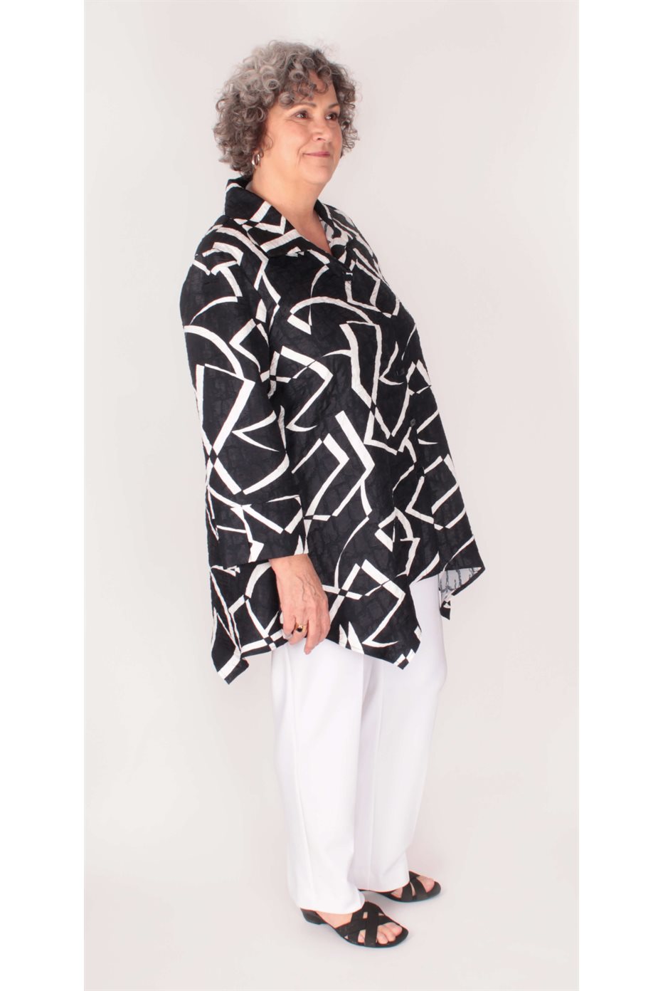 Jacquard Abstract Print Handkerchief Jacket